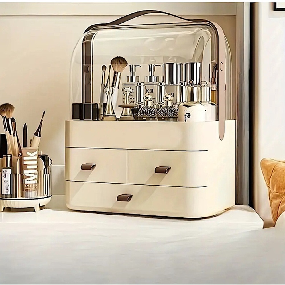 NIB Portable Covered Cosmetic and Toiletry Case w/Handle Bathroom Storage Caddy